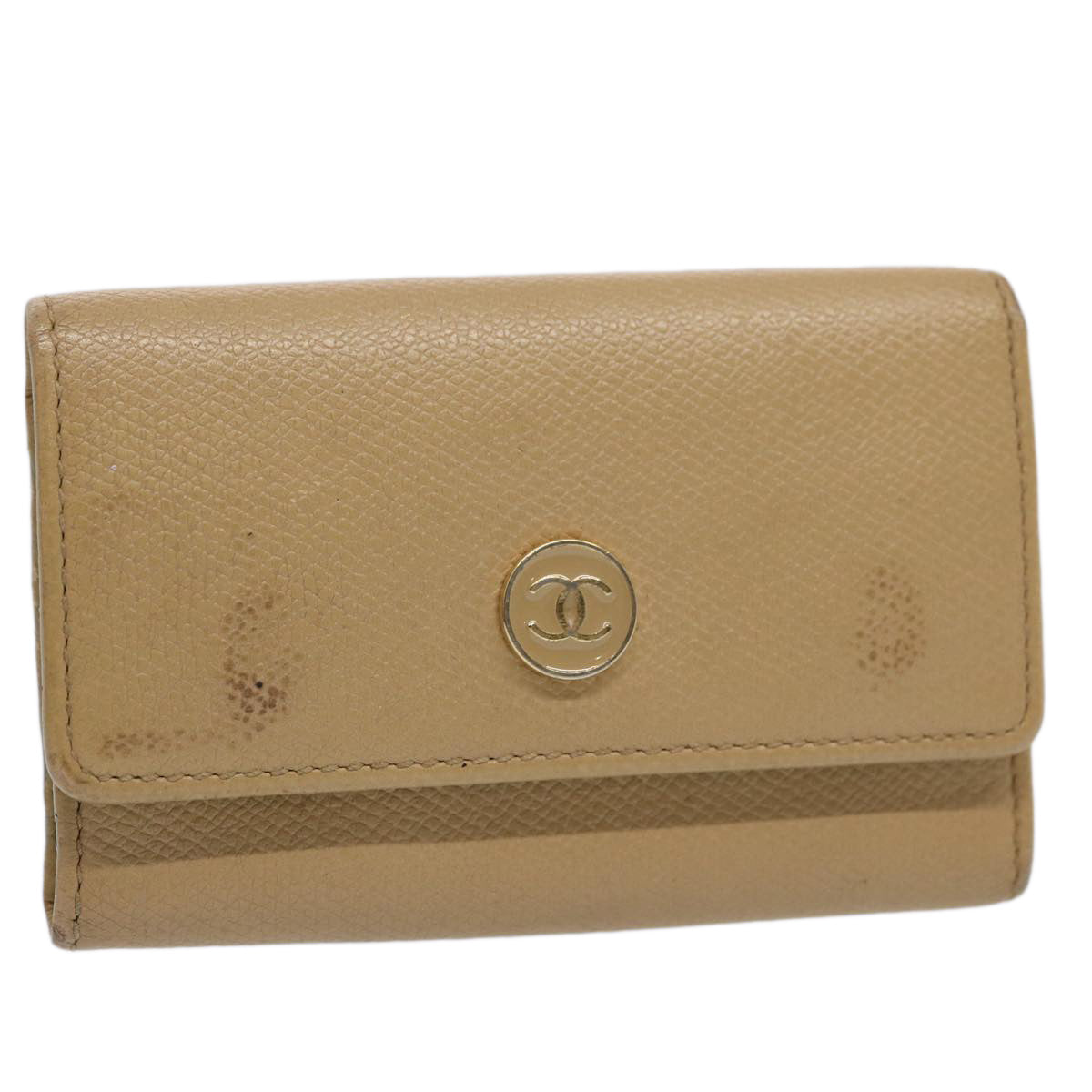 CHANEL Key Case Leather Beige CC Auth ti1413