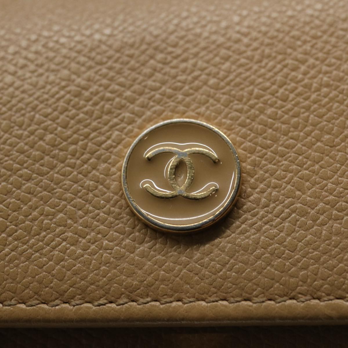 CHANEL Key Case Leather Beige CC Auth ti1413