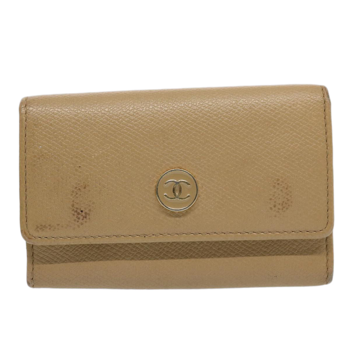 CHANEL Key Case Leather Beige CC Auth ti1413