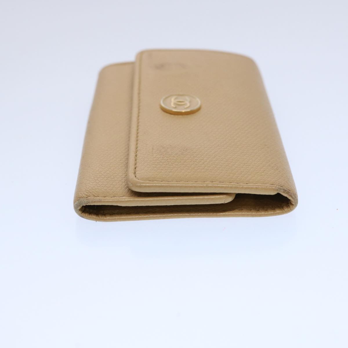 CHANEL Key Case Leather Beige CC Auth ti1413