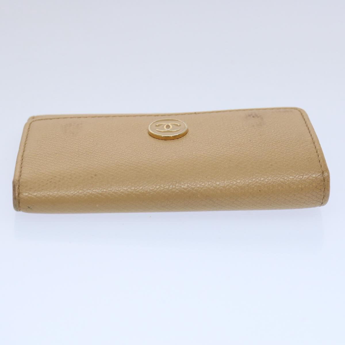 CHANEL Key Case Leather Beige CC Auth ti1413