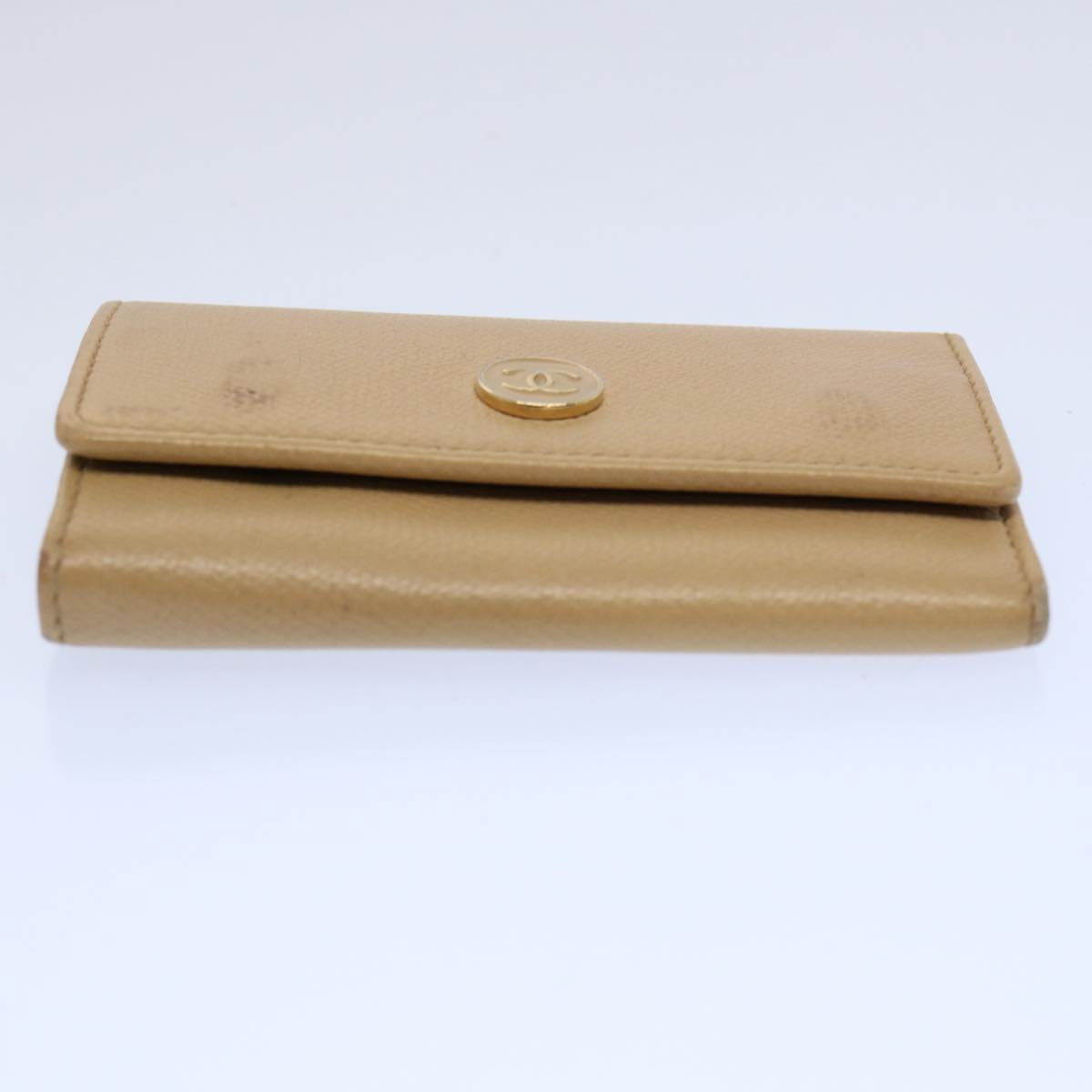 CHANEL Key Case Leather Beige CC Auth ti1413