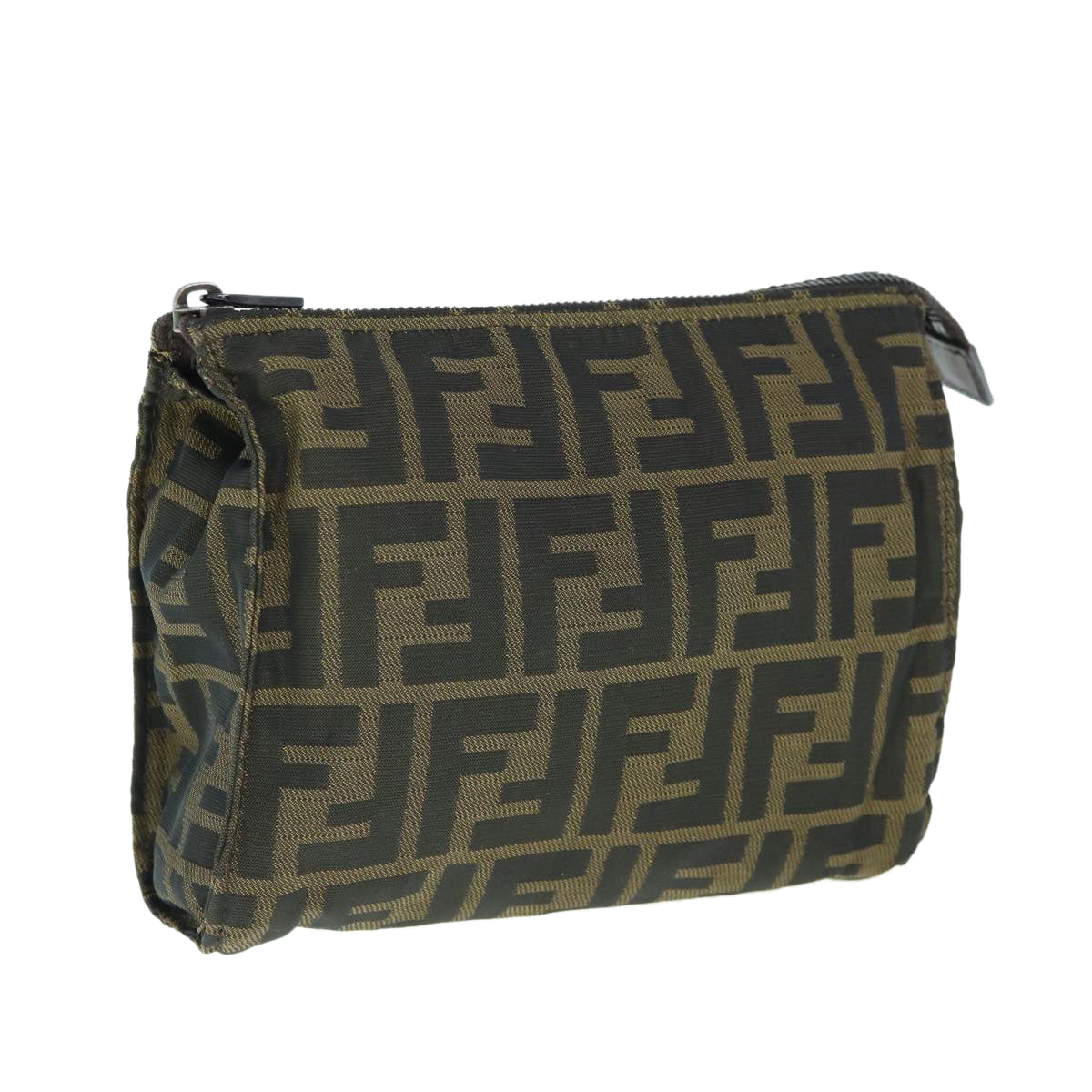 FENDI Zucca Canvas Pouch Black Brown Auth ti1419