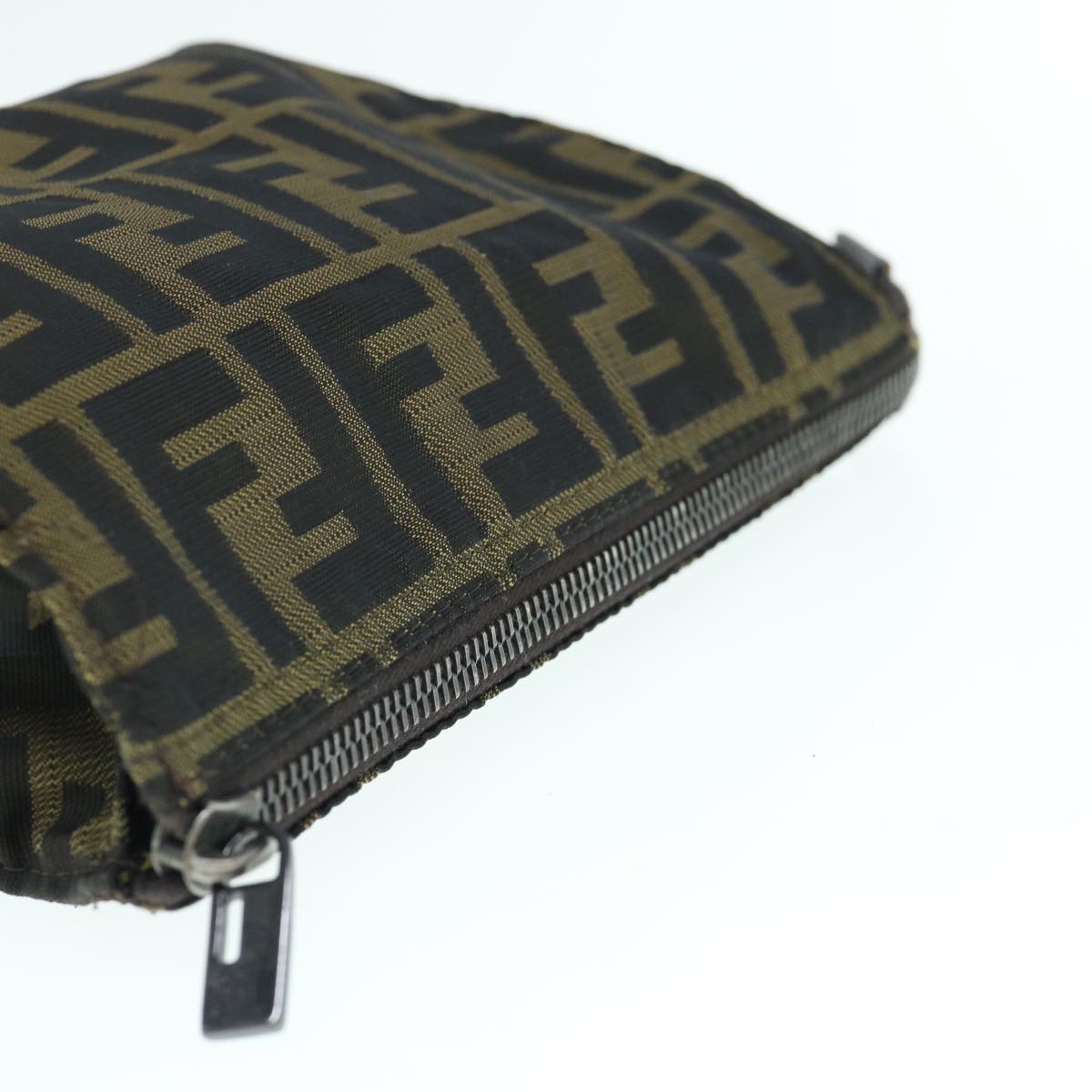 FENDI Zucca Canvas Pouch Black Brown Auth ti1419