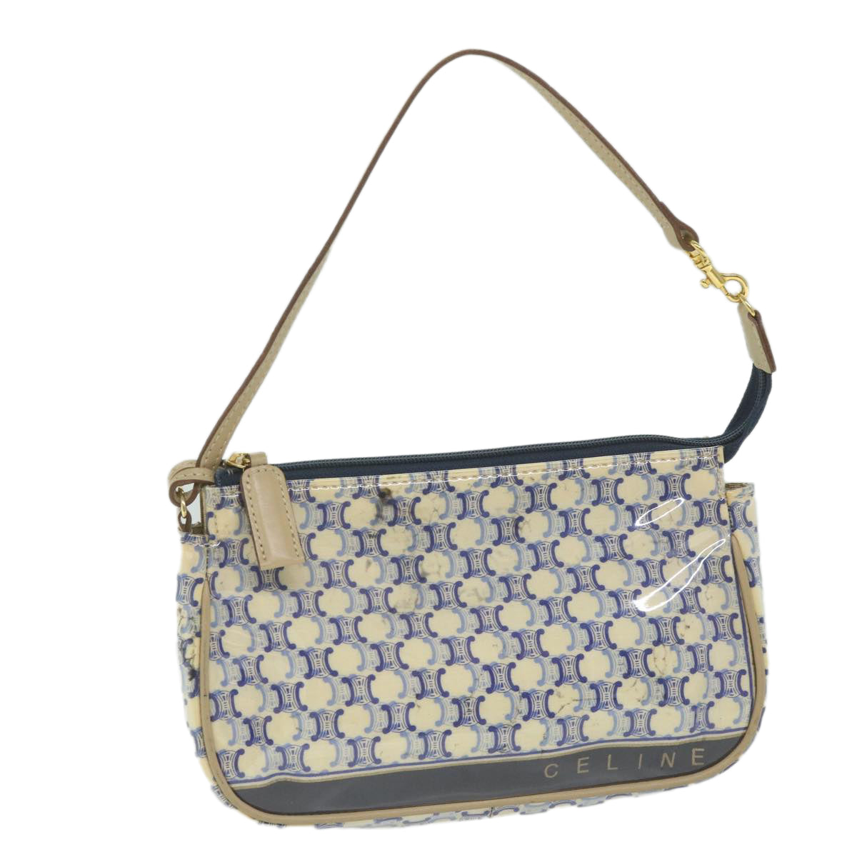 CELINE Macadam Canvas Accessory Pouch Blue Auth ti1422