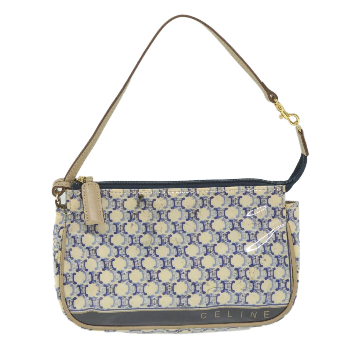 CELINE Macadam Canvas Accessory Pouch Blue Auth ti1422