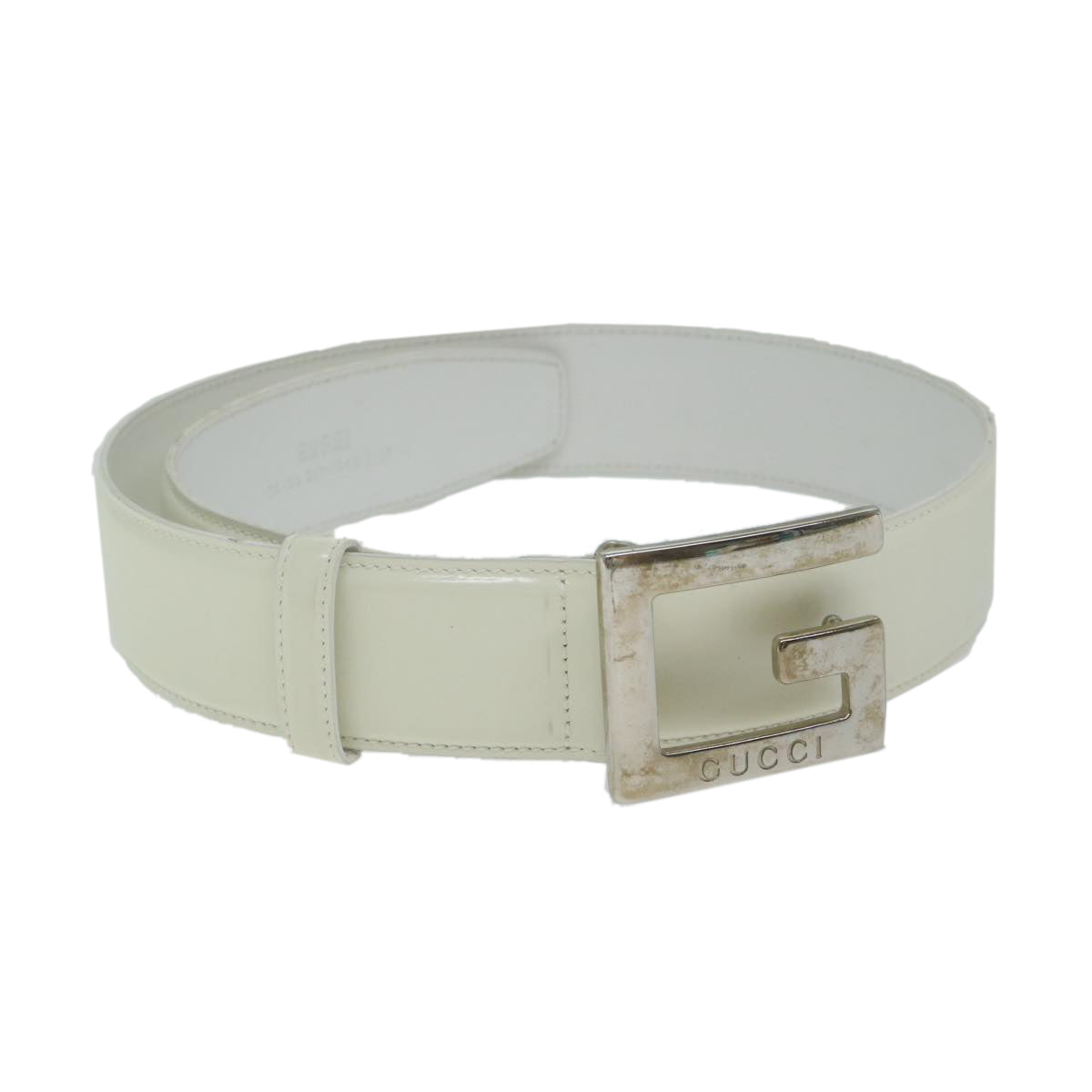 GUCCI Belt Leather 28.3""-30.3"" White Auth ti1437