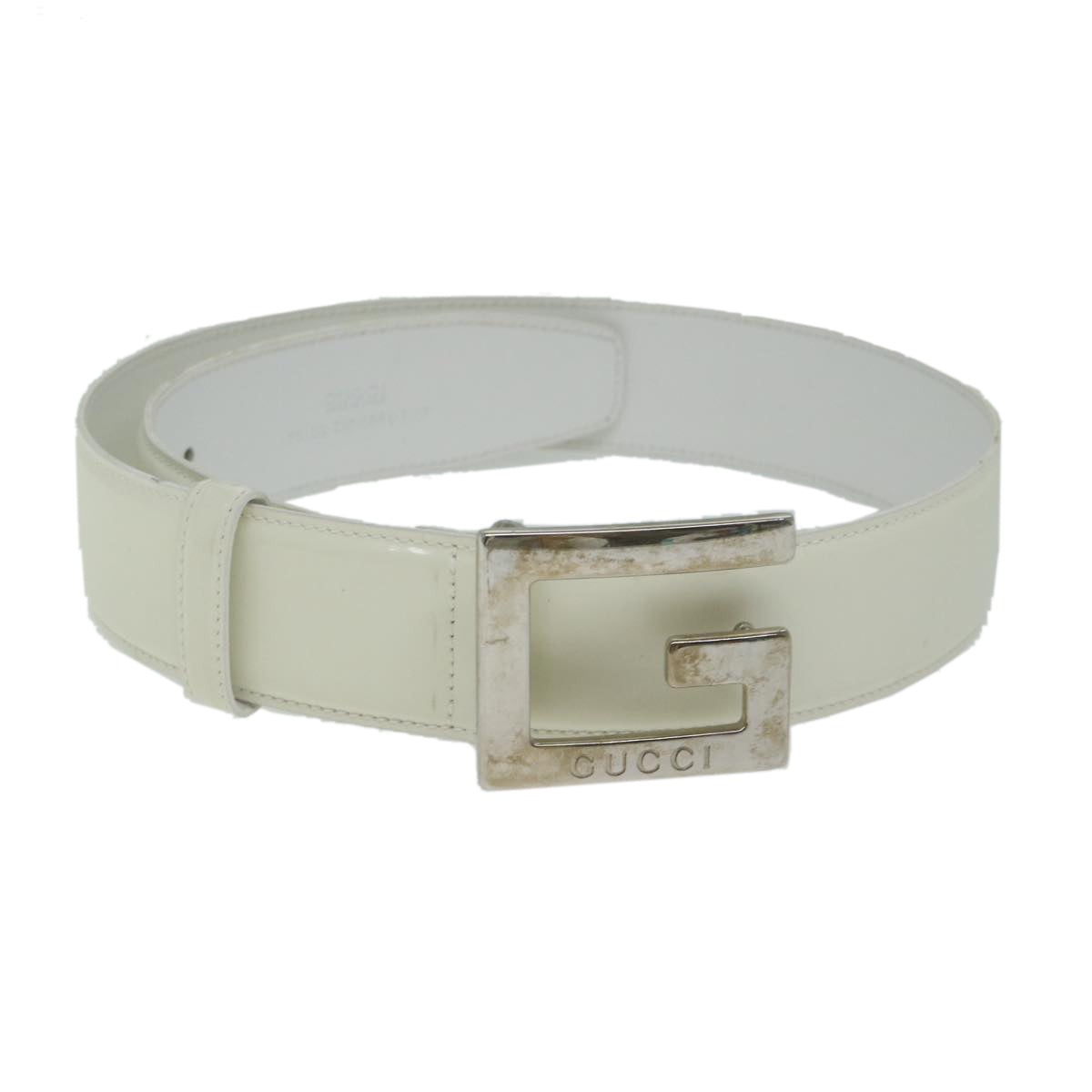 GUCCI Belt Leather 28.3""-30.3"" White Auth ti1437