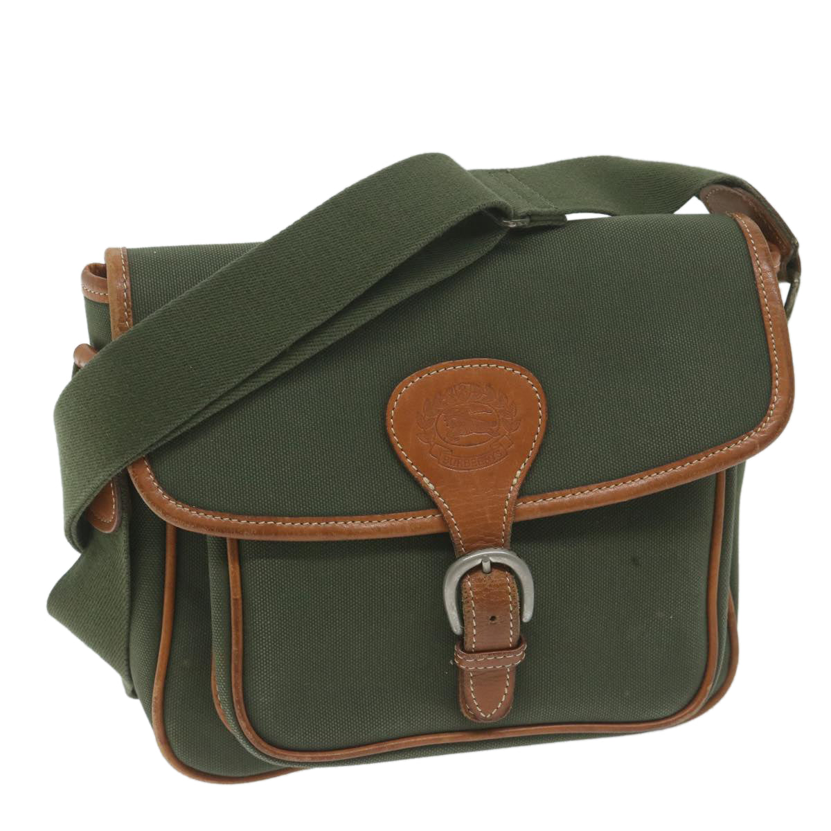 Burberrys Shoulder Bag Canvas Khaki Auth ti1465