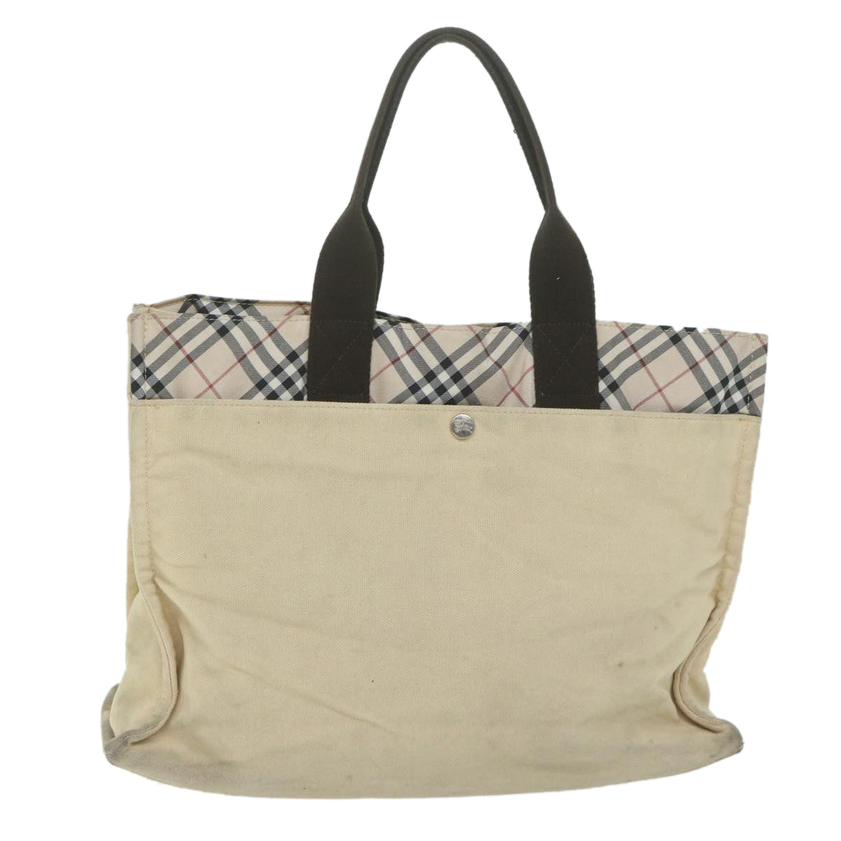 BURBERRY Nova Check Blue Label Tote Bag Canvas Beige Auth ti1469