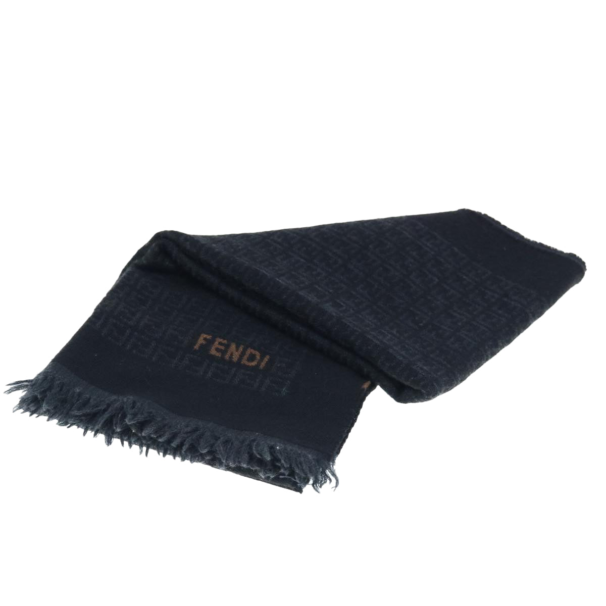 FENDI Zucchino Canvas Scarf Wool Black Auth ti1475