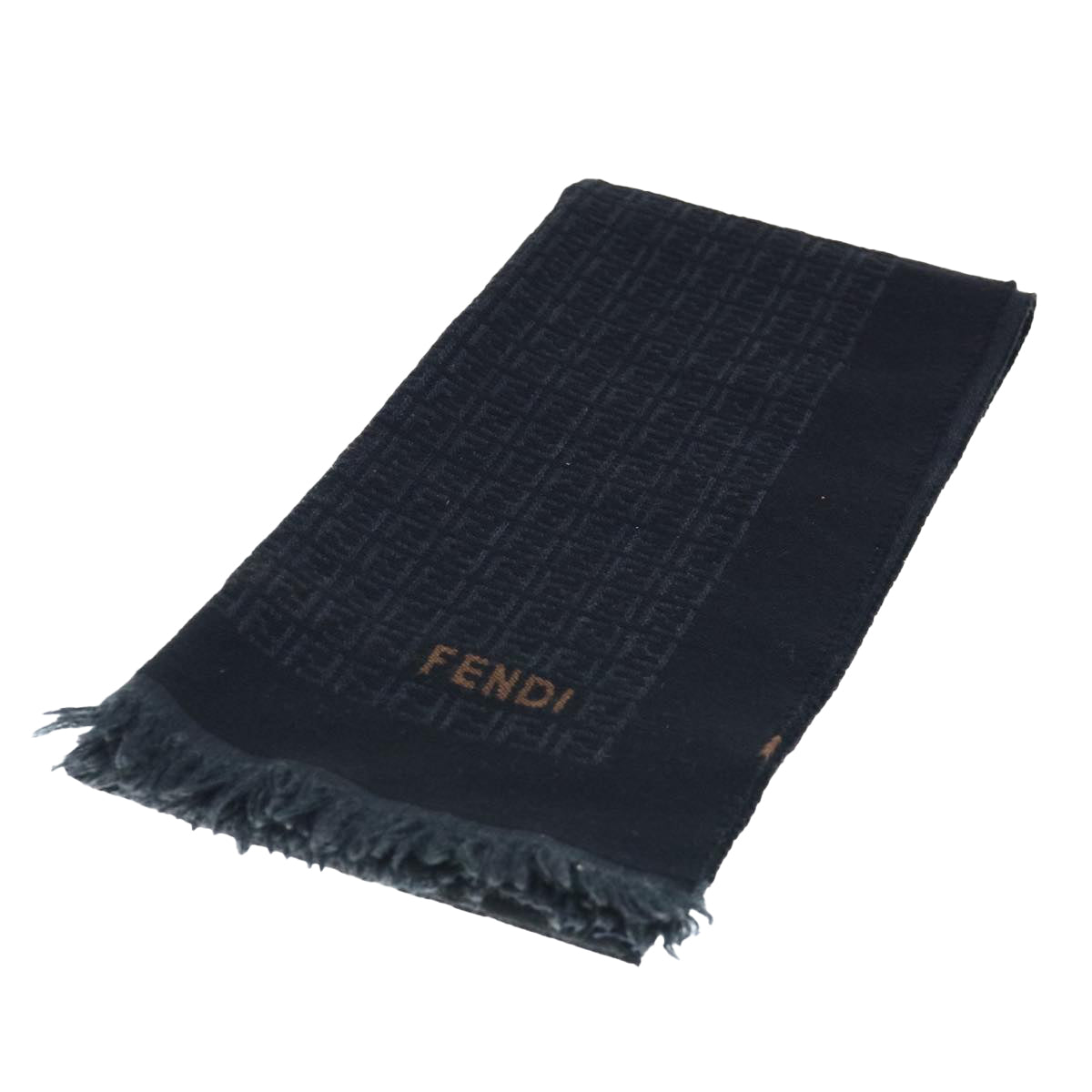 FENDI Zucchino Canvas Scarf Wool Black Auth ti1475