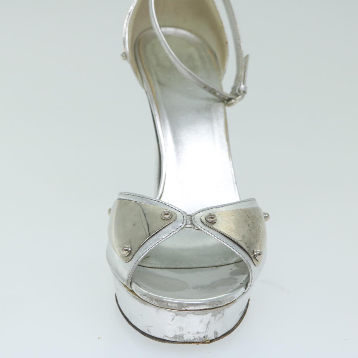 GUCCI High Heels Leather Metal 37.5 Silver Auth ti1486