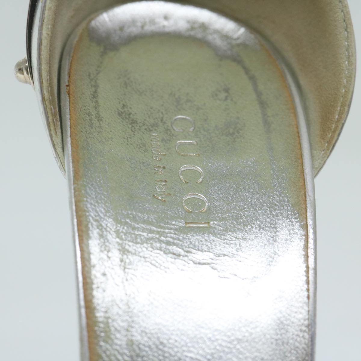 GUCCI High Heels Leather Metal 37.5 Silver Auth ti1486