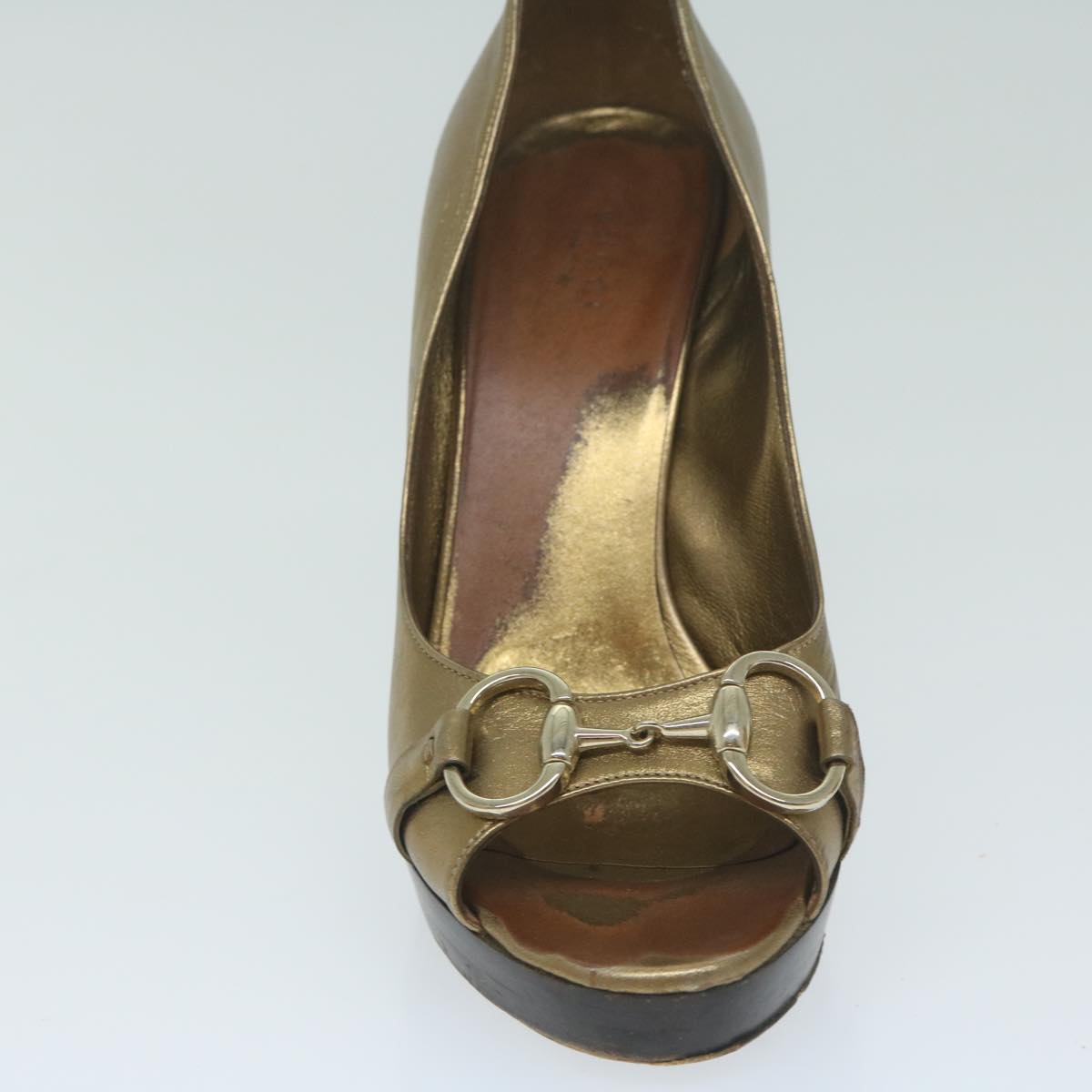 GUCCI High Heels Leather 37 Gold Tone Auth ti1487