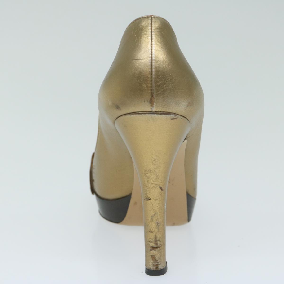 GUCCI High Heels Leather 37 Gold Tone Auth ti1487