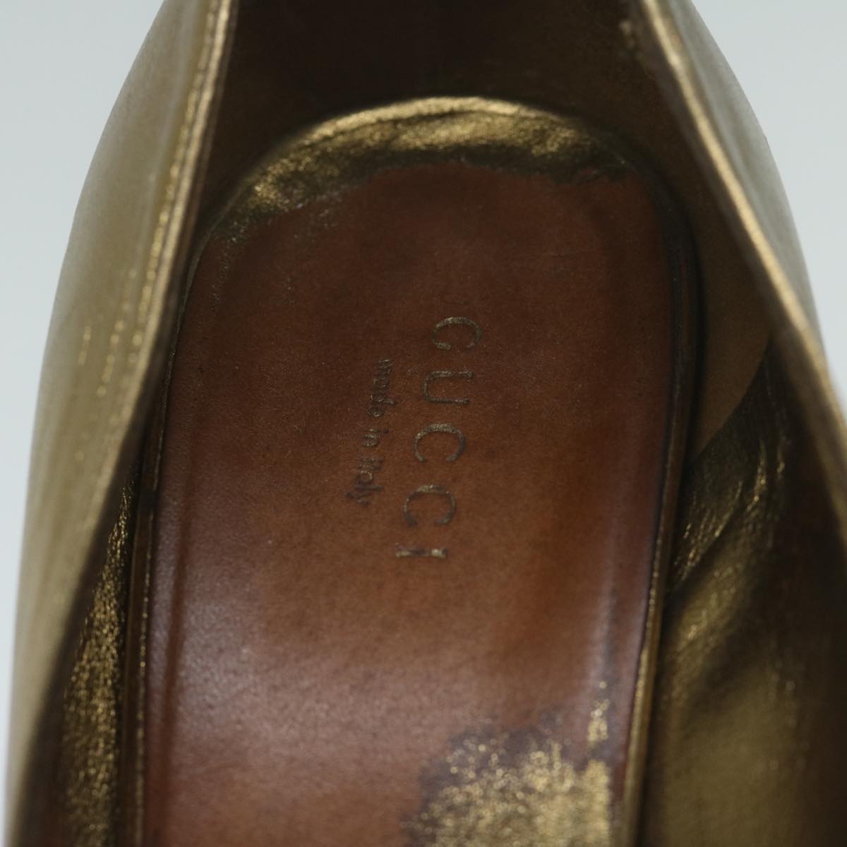 GUCCI High Heels Leather 37 Gold Tone Auth ti1487