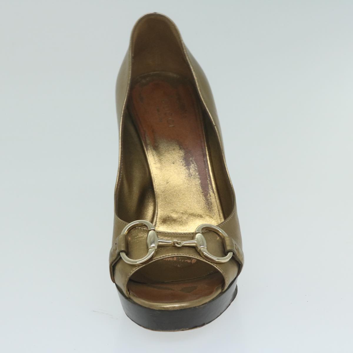 GUCCI High Heels Leather 37 Gold Tone Auth ti1487