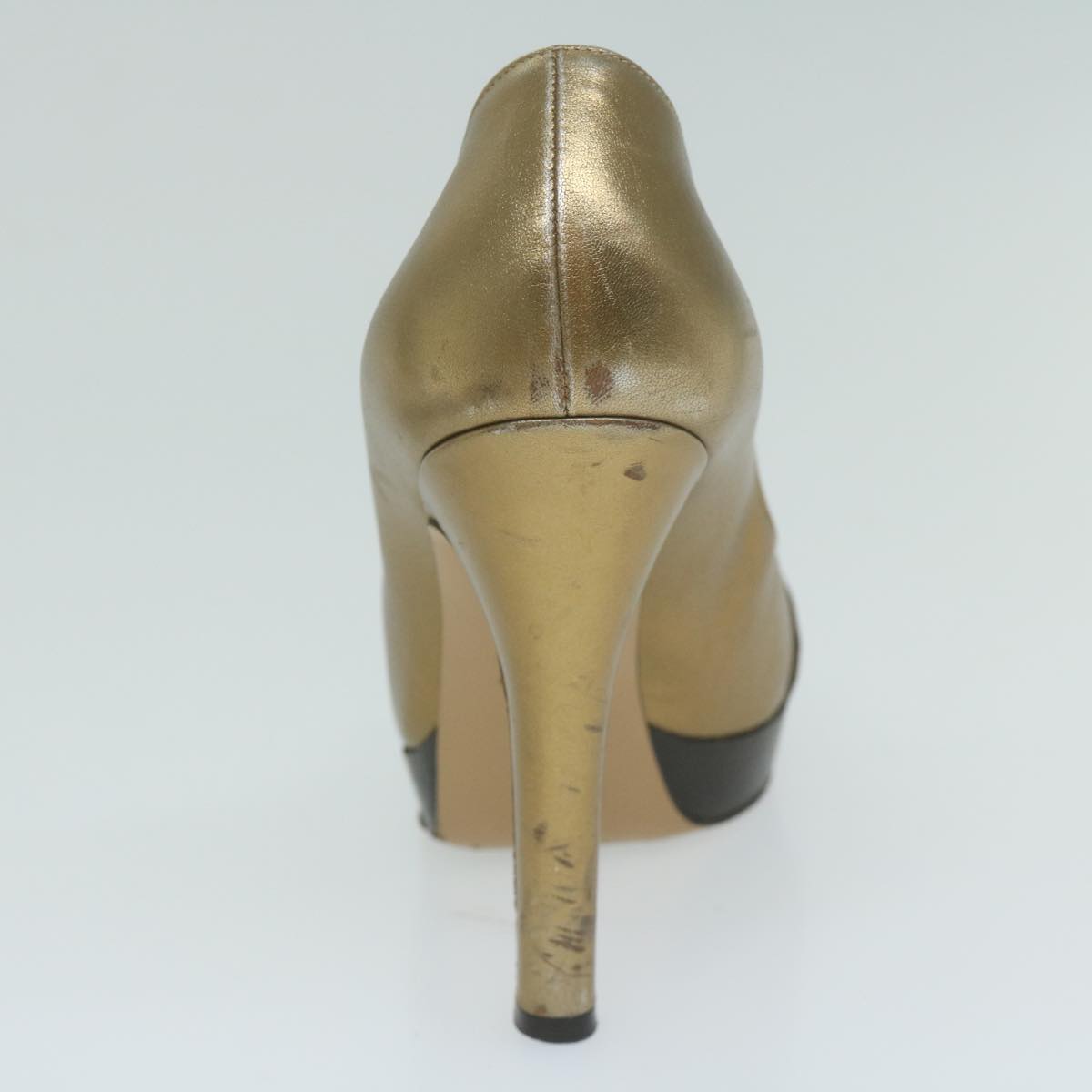 GUCCI High Heels Leather 37 Gold Tone Auth ti1487