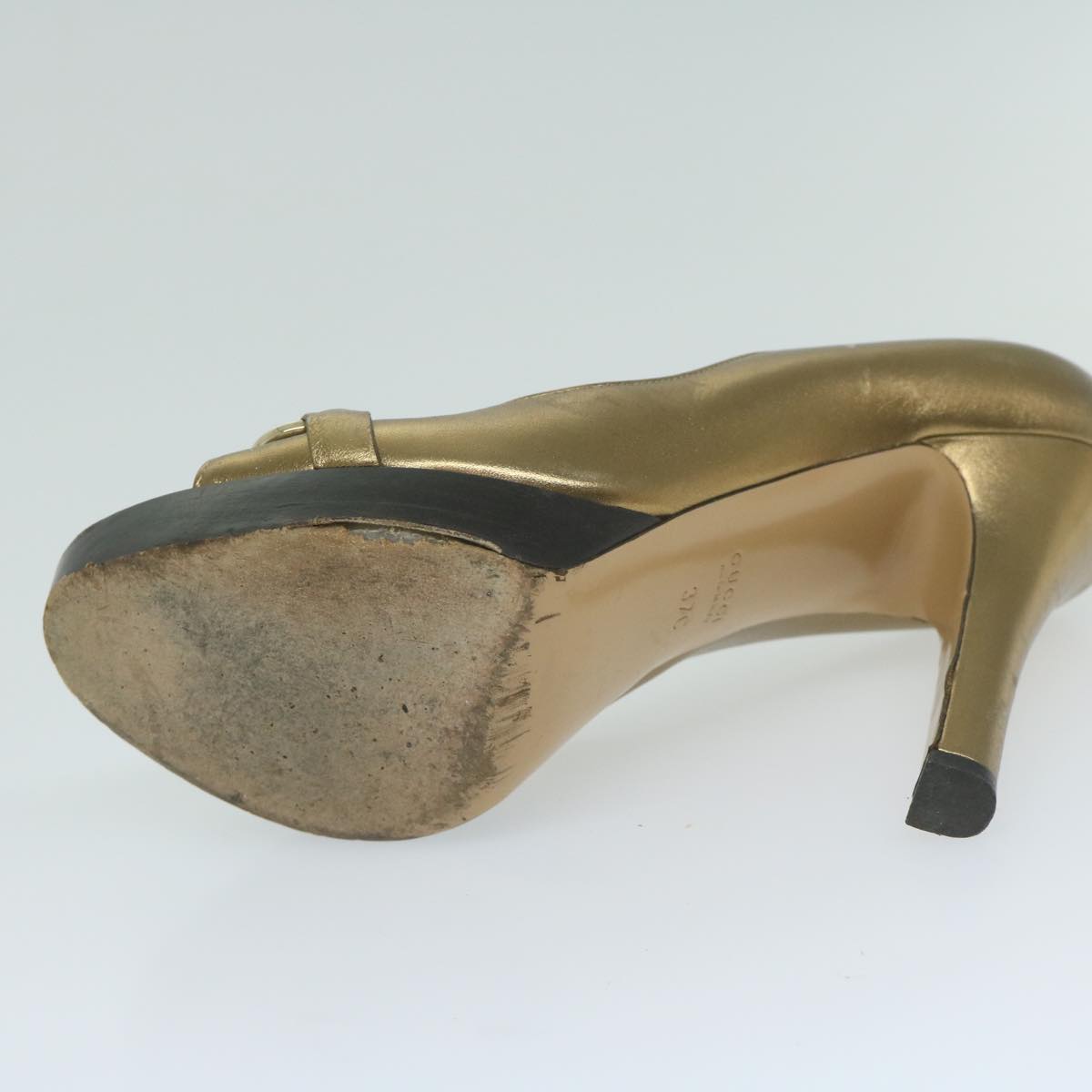 GUCCI High Heels Leather 37 Gold Tone Auth ti1487