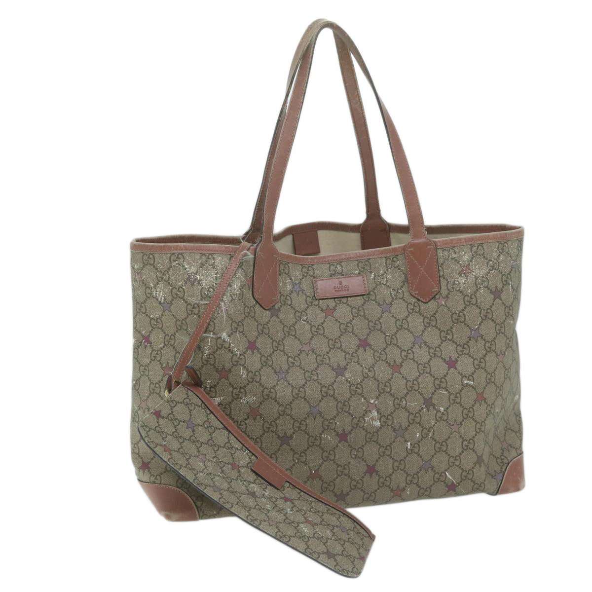 GUCCI GG Supreme Tote Bag PVC Beige 309498 Auth ti1498