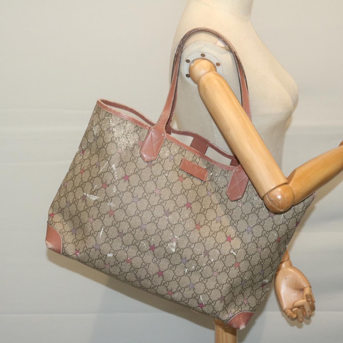 GUCCI GG Supreme Tote Bag PVC Beige 309498 Auth ti1498