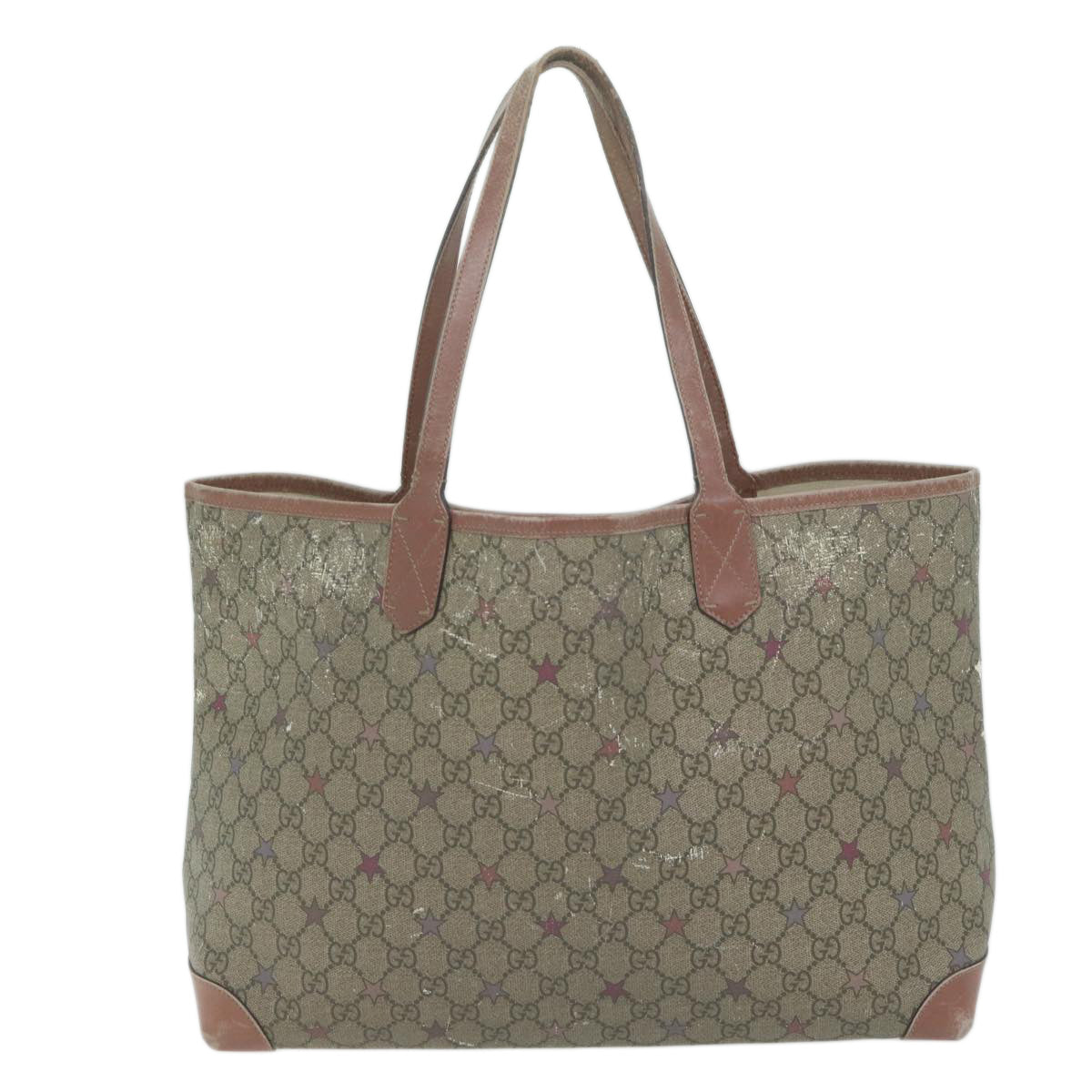 GUCCI GG Supreme Tote Bag PVC Beige 309498 Auth ti1498