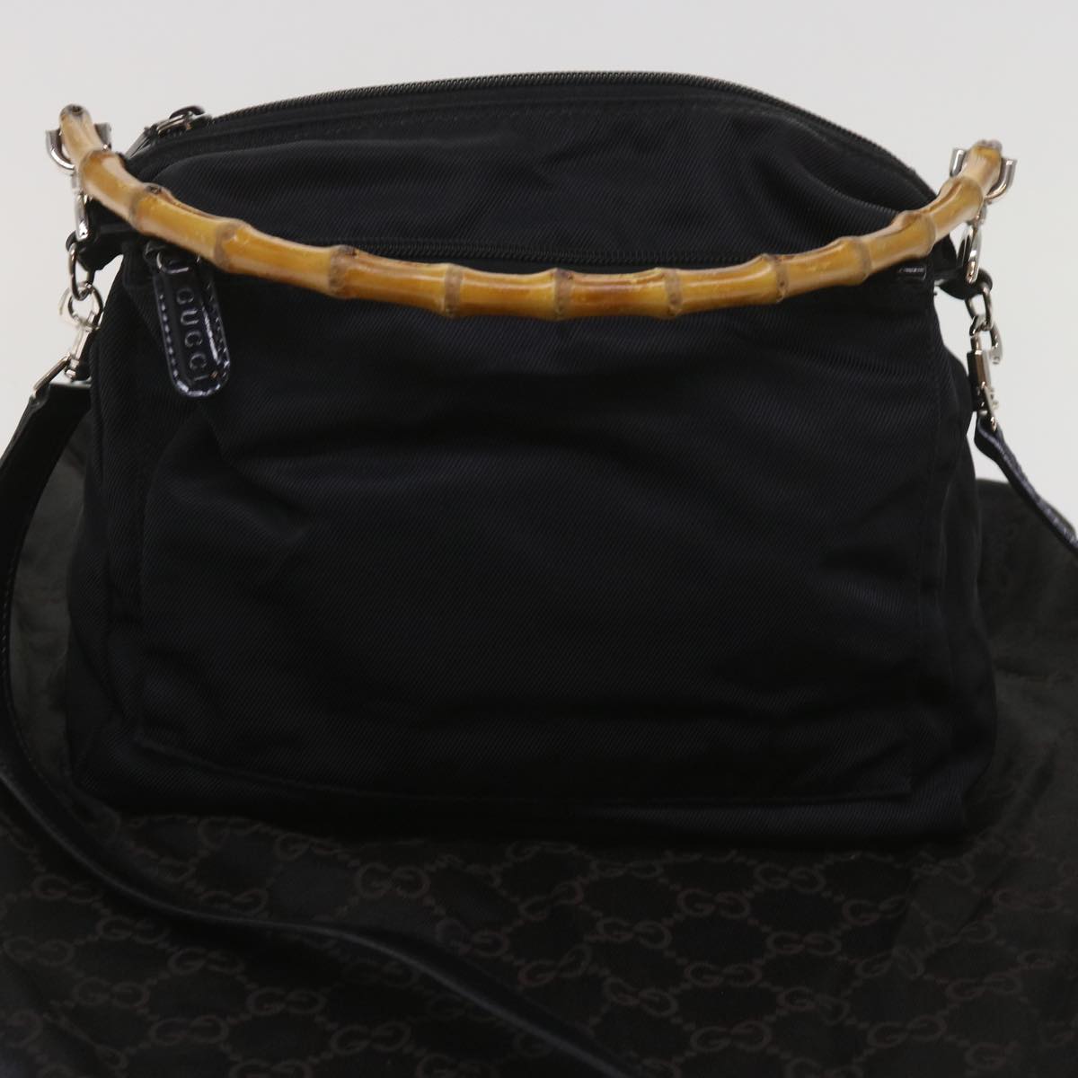 GUCCI Bamboo Hand Bag Nylon 2way Black 000 2404 0509 Auth ti1499