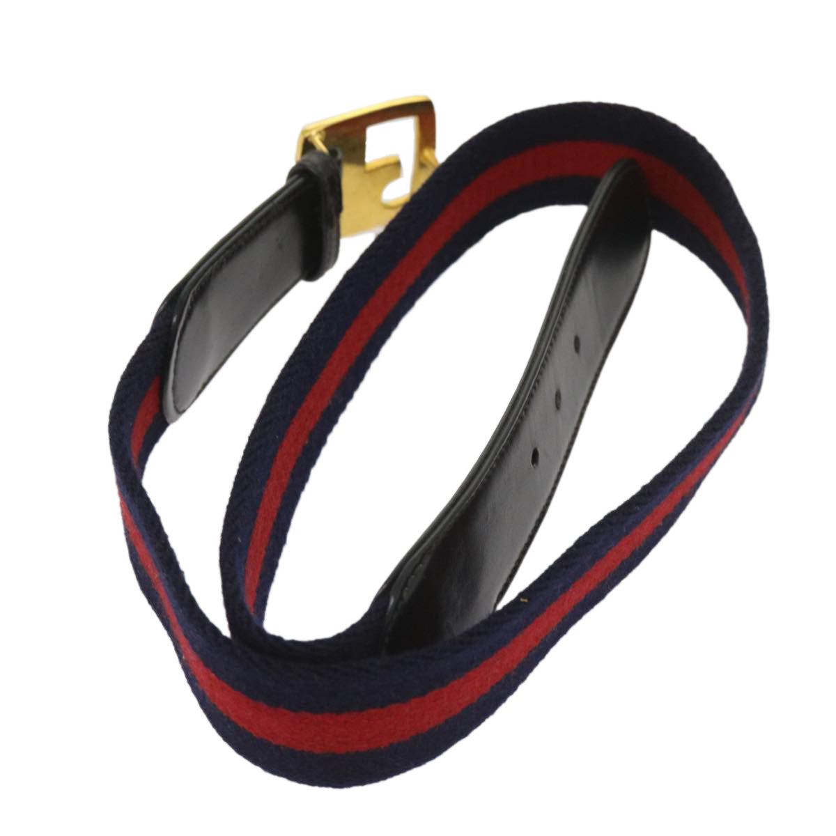 GUCCI Sherry Line Belt Canvas 29.5""-31.1"" Navy Red Auth ti1510