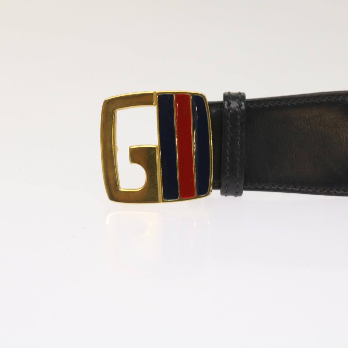 GUCCI Sherry Line Belt Canvas 29.5""-31.1"" Navy Red Auth ti1510