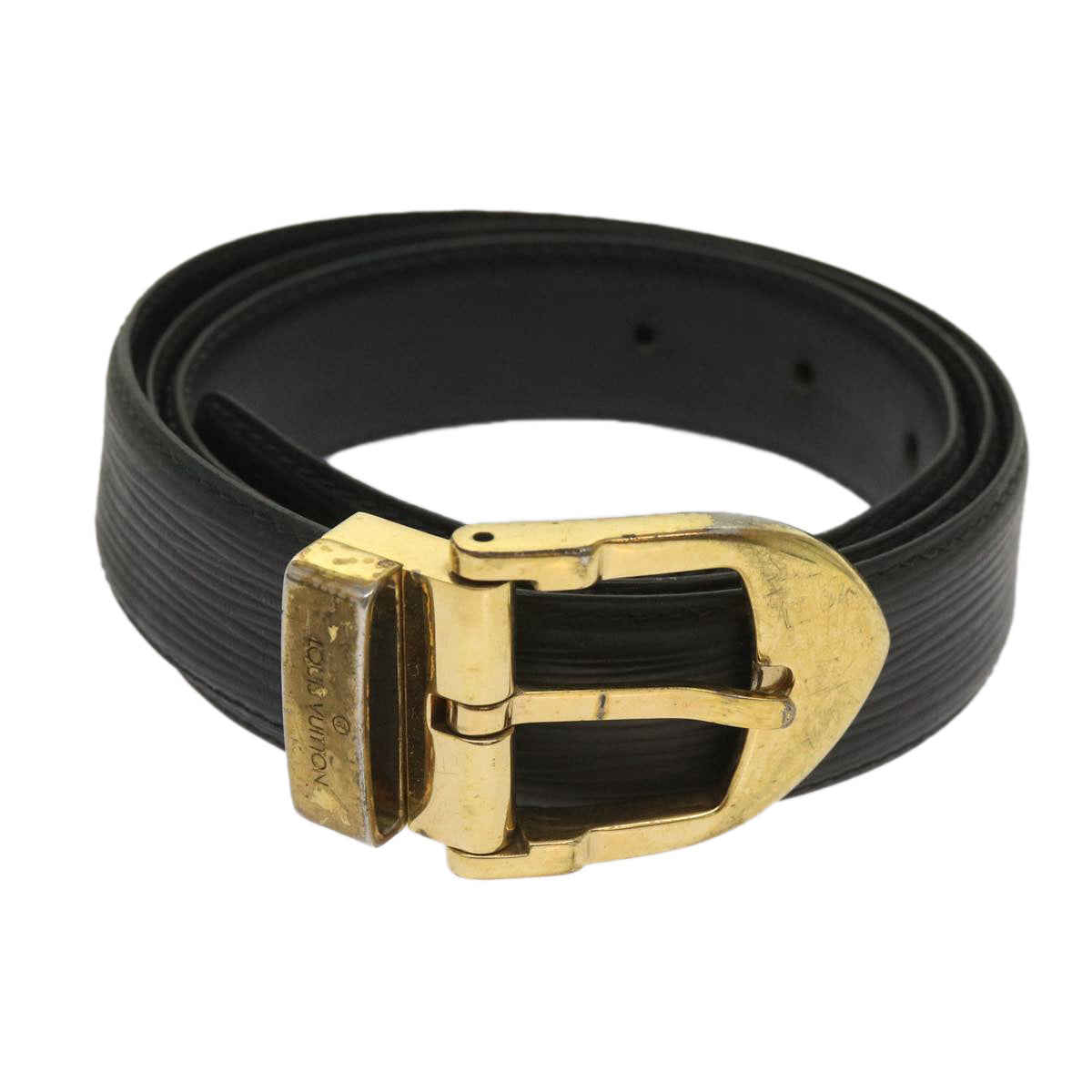 LOUIS VUITTON Epi Belt 34.3""-38.2"" Black LV Auth ti1521