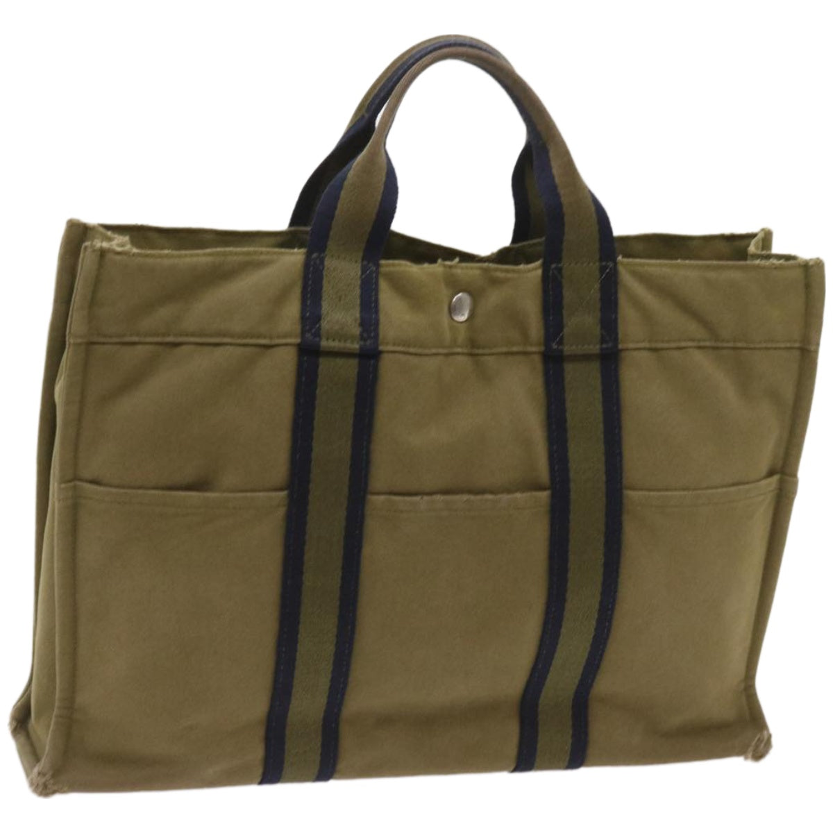 HERMES Fourre Tout MM Hand Bag Canvas Khaki Navy Auth ti1554