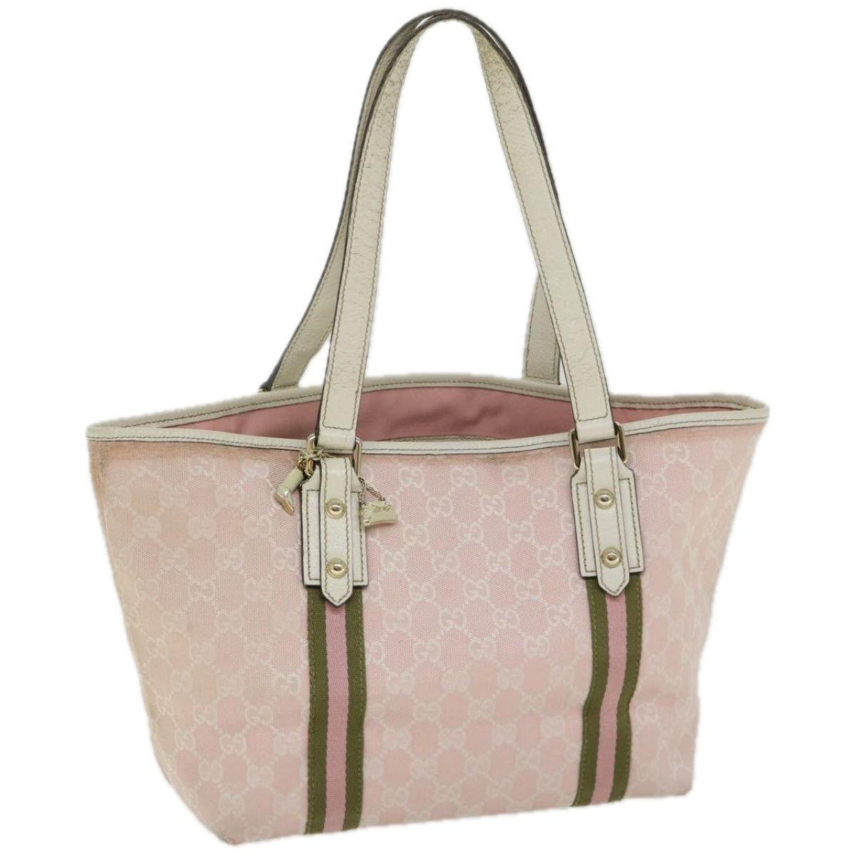 GUCCI GG Canvas Sherry Line Hand Bag Khaki Pink 137396 Auth ti1565