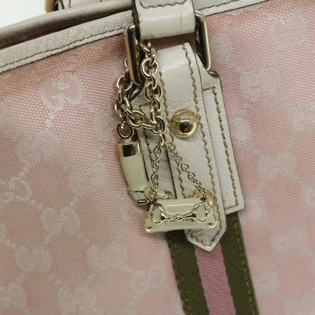 GUCCI GG Canvas Sherry Line Hand Bag Khaki Pink 137396 Auth ti1565