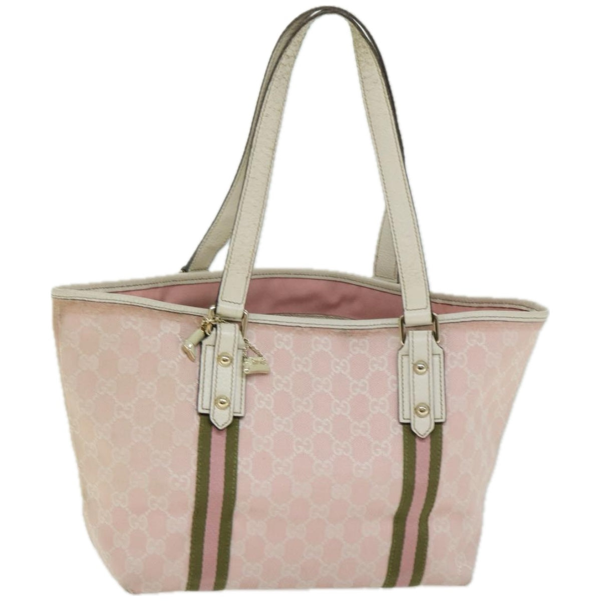 GUCCI GG Canvas Sherry Line Hand Bag Khaki Pink 137396 Auth ti1565