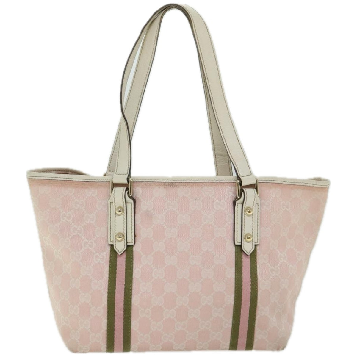 GUCCI GG Canvas Sherry Line Hand Bag Khaki Pink 137396 Auth ti1565