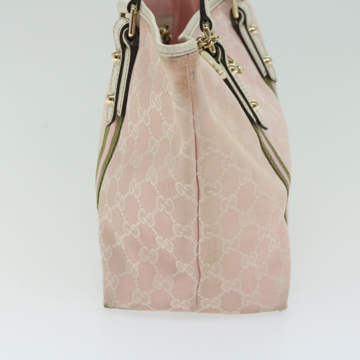 GUCCI GG Canvas Sherry Line Hand Bag Khaki Pink 137396 Auth ti1565