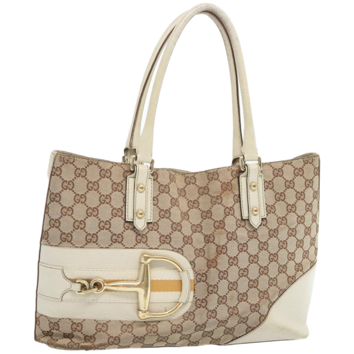 GUCCI GG Canvas Sherry Line Tote Bag White Beige 137385 Auth ti1566