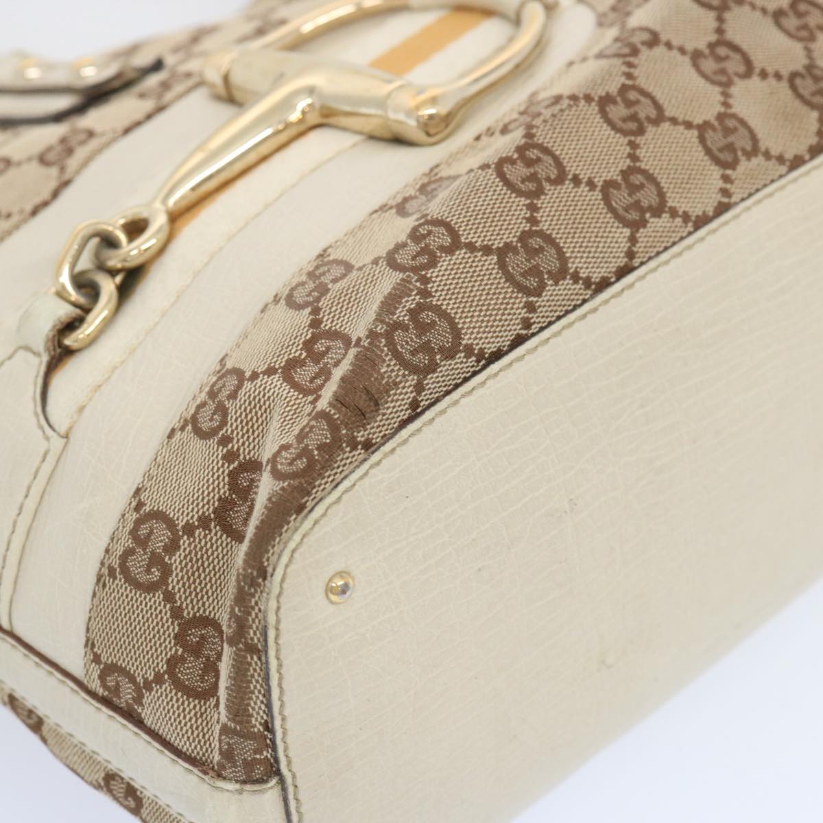 GUCCI GG Canvas Sherry Line Tote Bag White Beige 137385 Auth ti1566