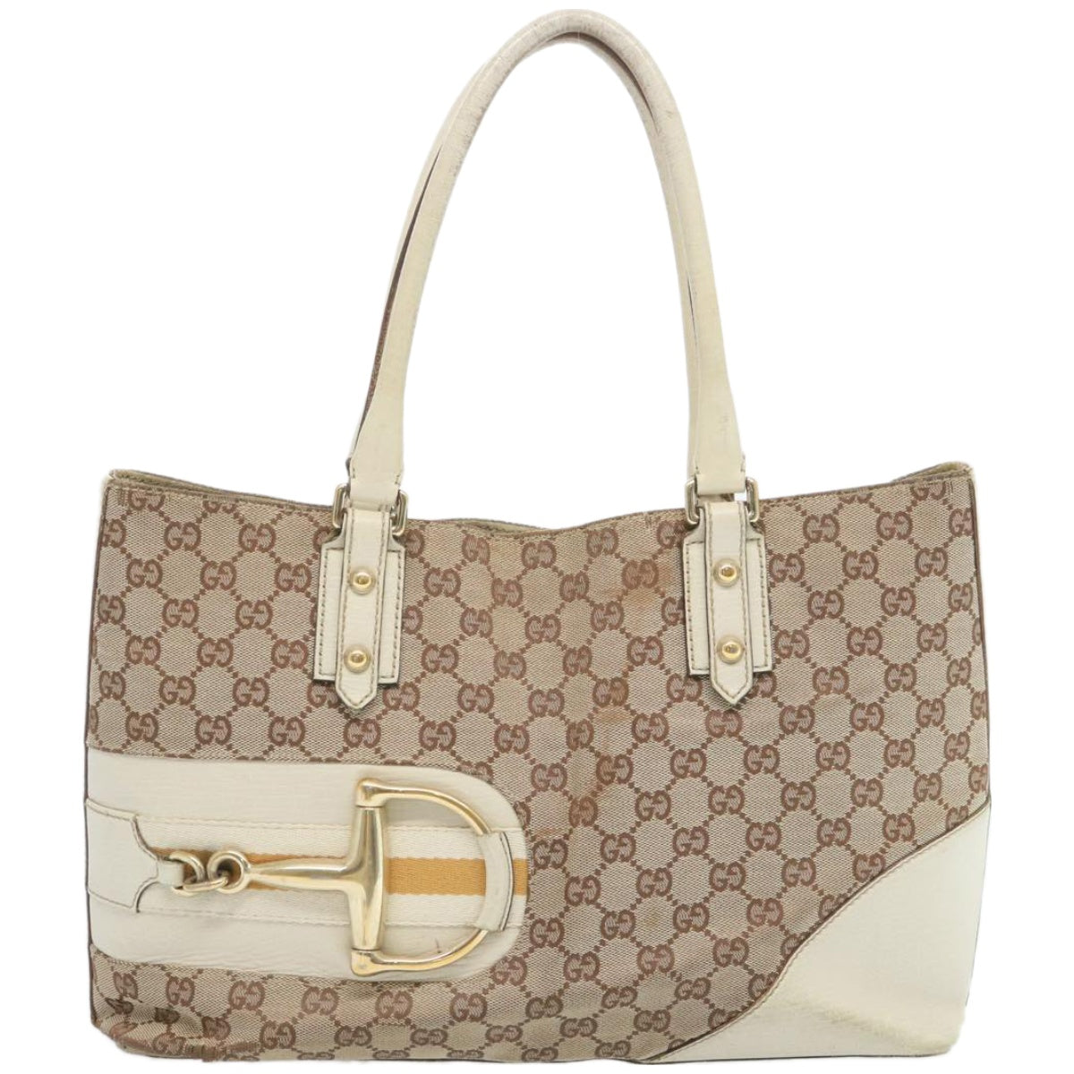 GUCCI GG Canvas Sherry Line Tote Bag White Beige 137385 Auth ti1566