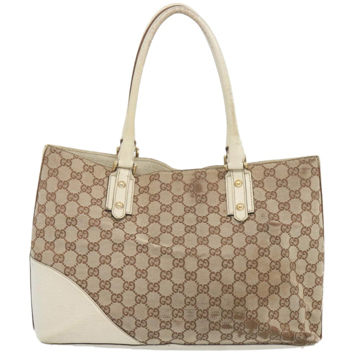 GUCCI GG Canvas Sherry Line Tote Bag White Beige 137385 Auth ti1566