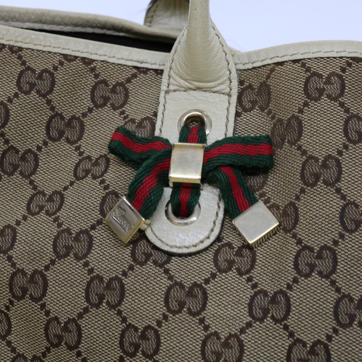 GUCCI GG Canvas Web Sherry Line Tote Bag Beige Red Green 163805 Auth ti1578