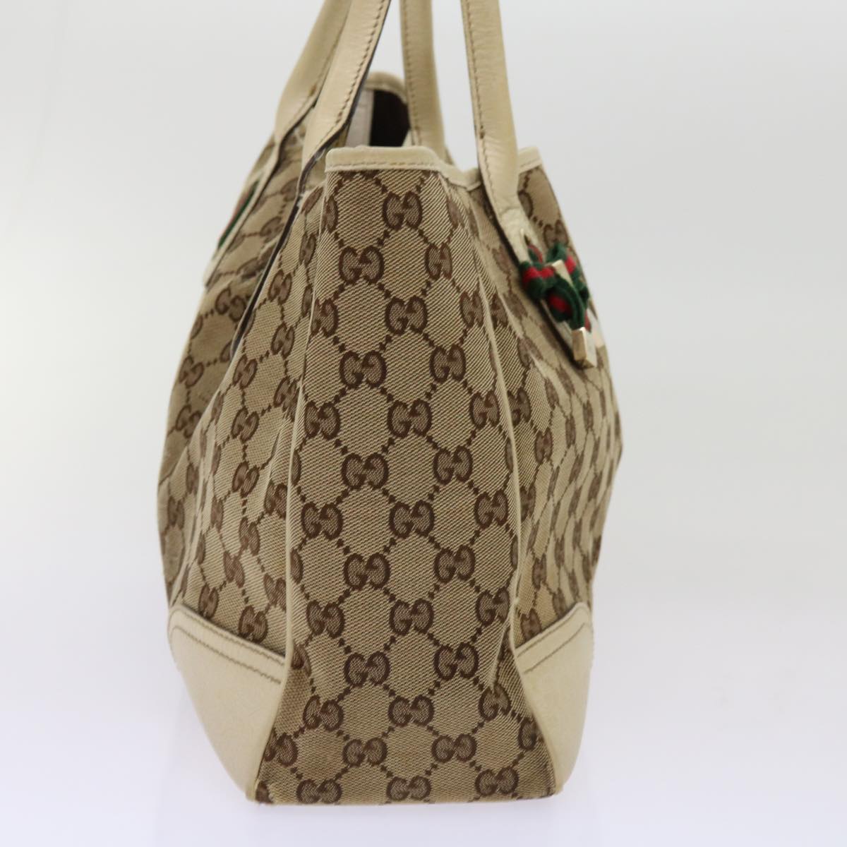 GUCCI GG Canvas Web Sherry Line Tote Bag Beige Red Green 163805 Auth ti1578