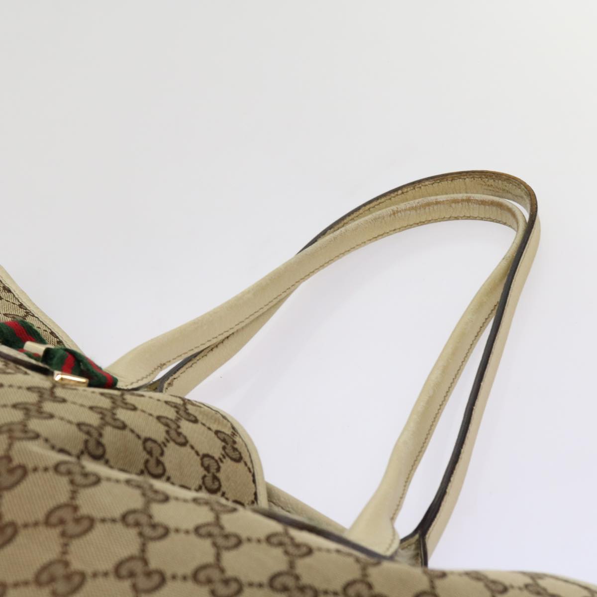 GUCCI GG Canvas Web Sherry Line Tote Bag Beige Red Green 163805 Auth ti1578