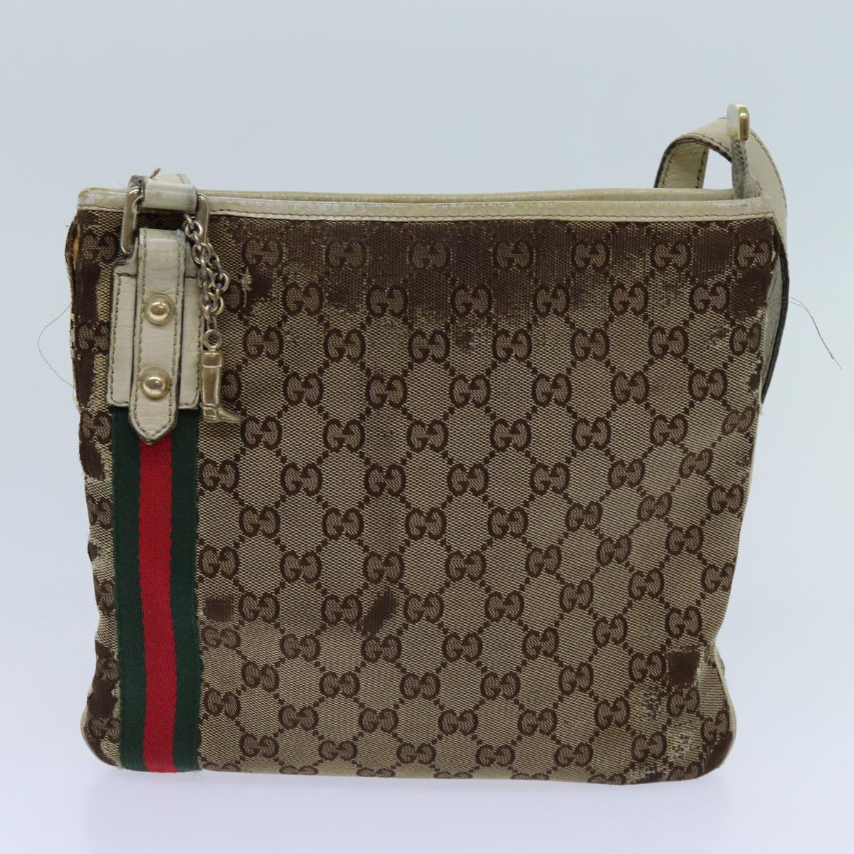 GUCCI GG Canvas Web Sherry Line Shoulder Bag 3Set Beige Red Green Auth ti1609