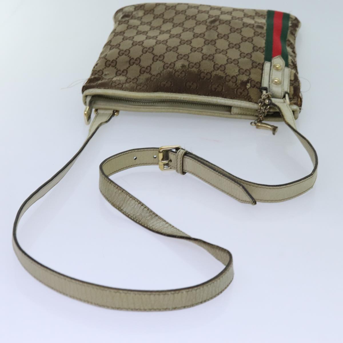 GUCCI GG Canvas Web Sherry Line Shoulder Bag 3Set Beige Red Green Auth ti1609