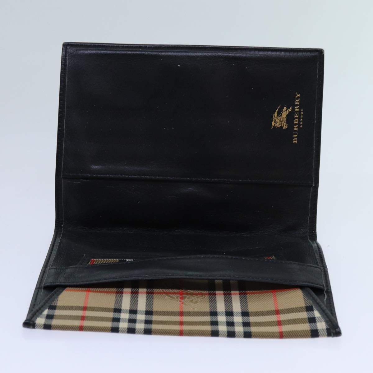 BURBERRY Nova Check Wallet Canvas PVC 5Set Red Beige Auth ti1617