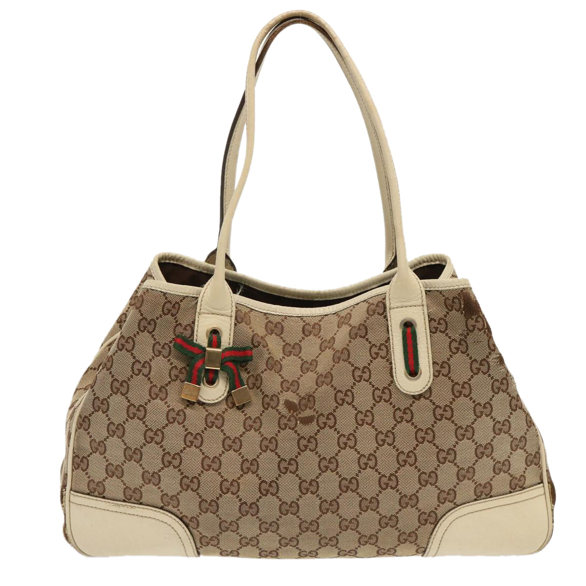 GUCCI GG Canvas Web Sherry Line Pretty Tote Bag Beige Red 163805 Auth ti1626