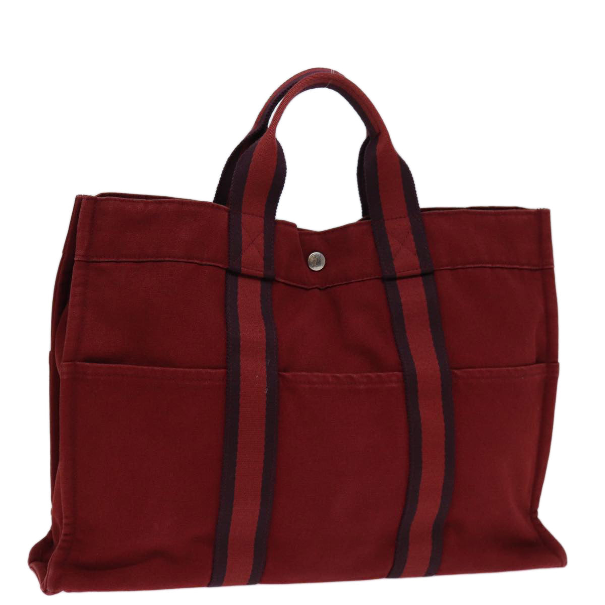 HERMES Fourre Tout MM Hand Bag Canvas Red Navy Auth ti1699