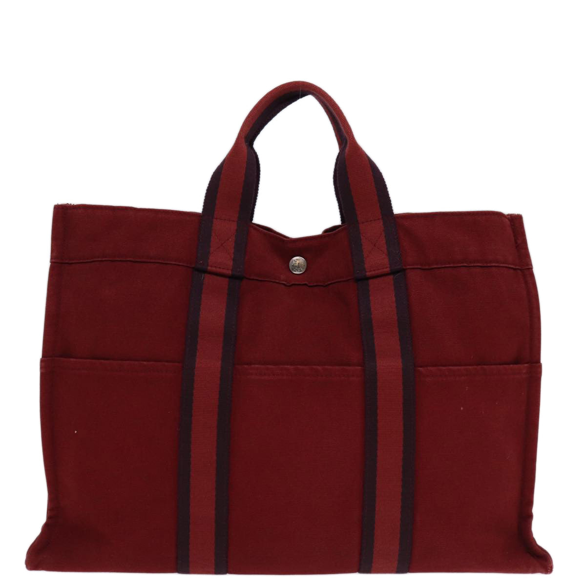 HERMES Fourre Tout MM Hand Bag Canvas Red Navy Auth ti1699